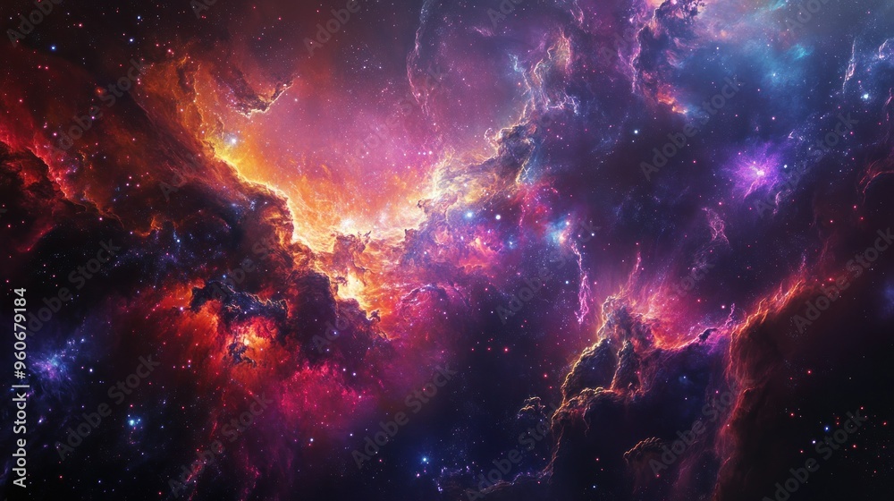 Naklejka premium Cosmic Nebula with Swirling Gas and Stars