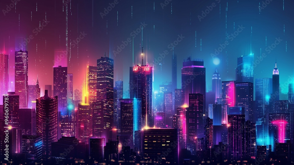 colorful and abstract representation of a high-tech city colorful and abstract representation of a high-tech city