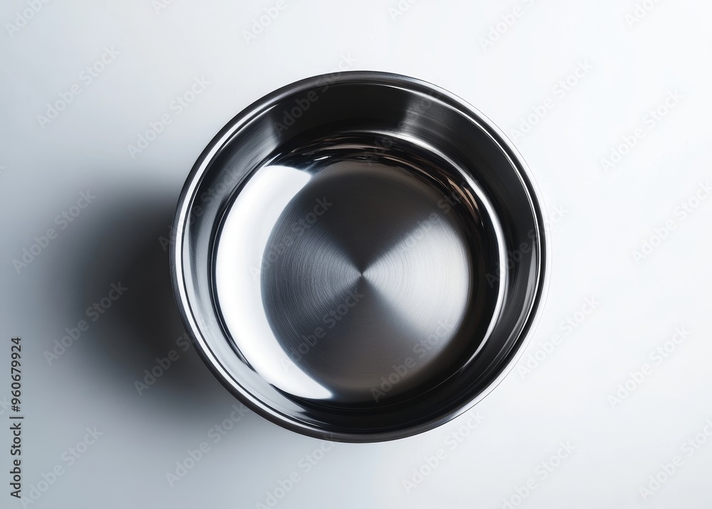 An empty round metal dog food or water bowl with a shiny silver surface isolated on a transparent background. This is a container for pet food nutrition. An empty round metal dog food or water bowl with a shiny silver surface isolated on a transparent background. This is a container for pet food nutrition.