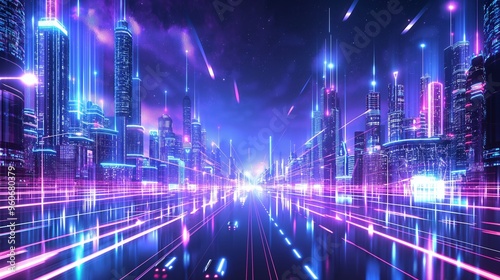 Wallpaper Mural background with futuristic city with flying cars and skyscrapers Torontodigital.ca