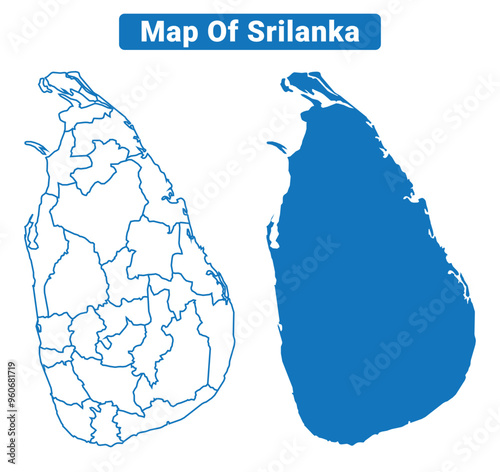Sri Lanka simple flat vector map outline style illustration set