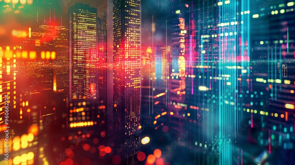 background with city with bright colors and high-tech architecture