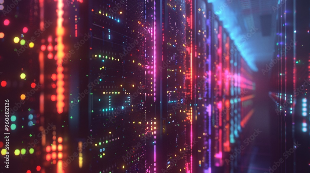 Obraz premium Abstract Neon Lights in a Server Room