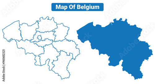 Belgium simple flat vector map outline style illustration set