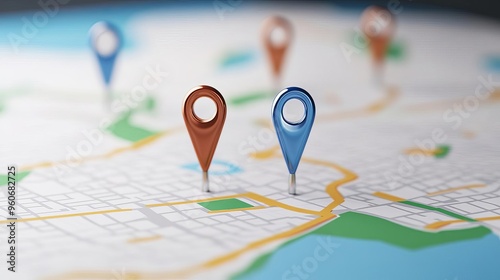 Business expansion, map with new office locations marked, 3D illustration