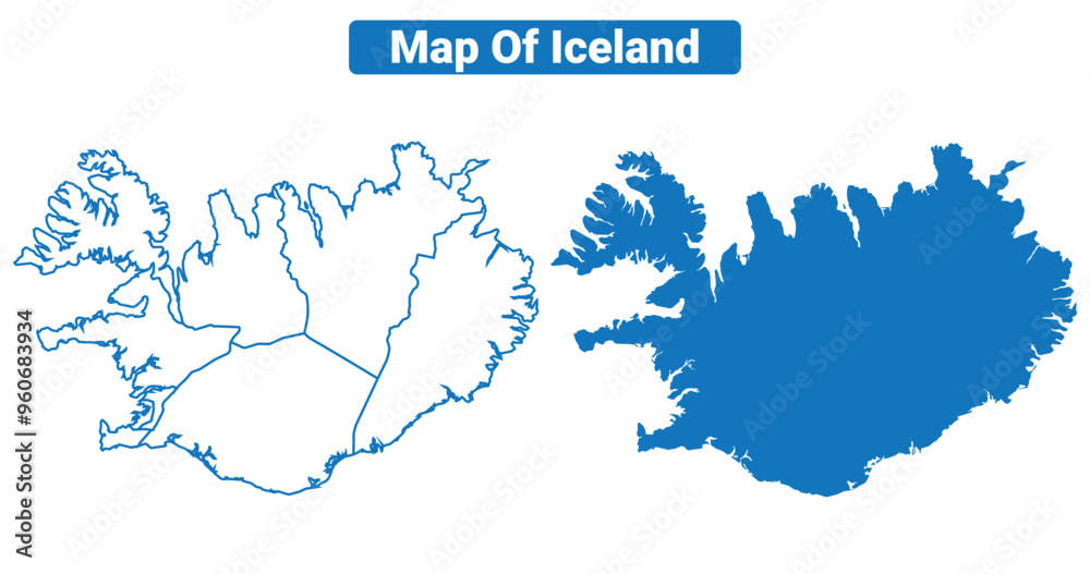Obraz premium Iceland simple flat vector map outline style illustration set