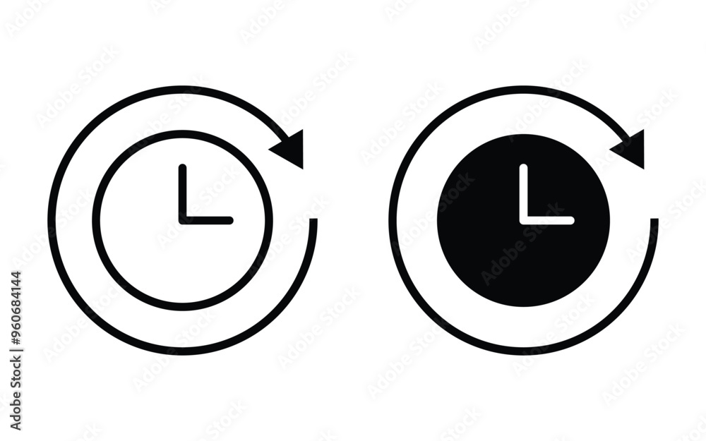 Duration icon Black line or flat style, Duration icon, 24 hours, repeat, clockwise, counterclockwise icon set, duration time icon, eps 10,