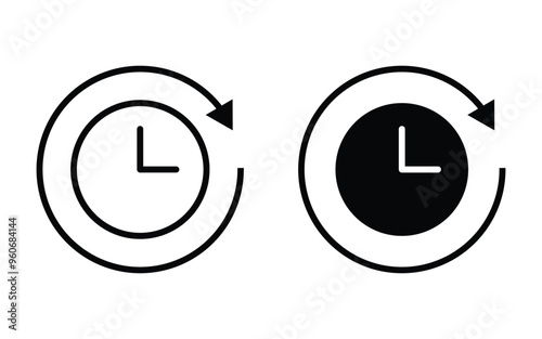 Duration icon Black line or flat style, Duration icon, 24 hours, repeat, clockwise, counterclockwise icon set, duration time icon, eps 10,