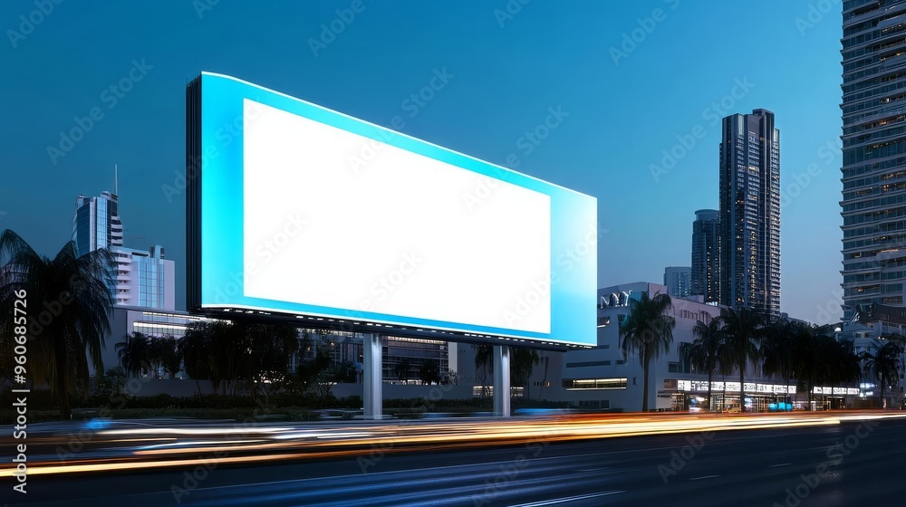 Digital advertising, large billboard with brand message, city environment, 3D illustration Digital advertising, large billboard with brand message, city environment, 3D illustration