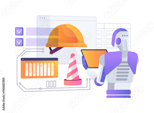 AI-Supported Workforce Safety abstract concept vector illustration.