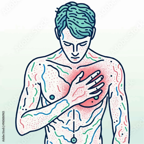 person with headache, acne, psoriasis, eczema, vitiligo, alopecia, hyperpigmentation, rosacea, herpes, dermatitis, 
