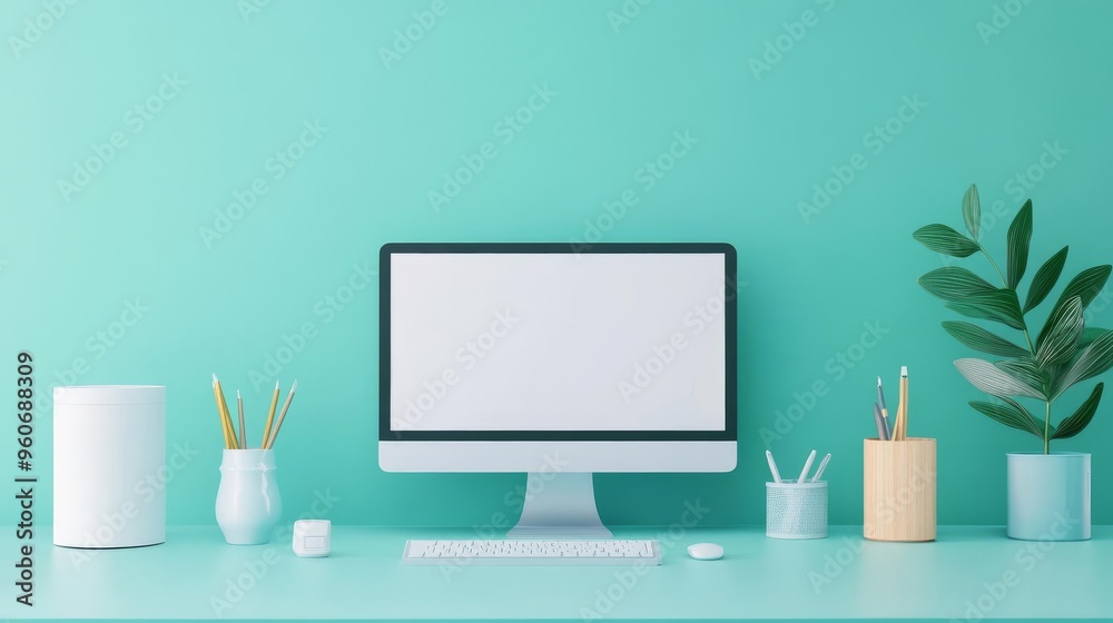 Office productivity, seamless integration of digital tools, modern workspace, 3D illustration Office productivity, seamless integration of digital tools, modern workspace, 3D illustration