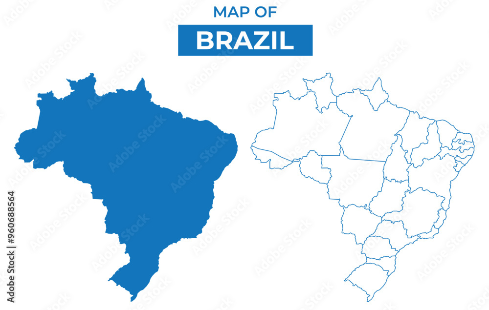 Fototapeta premium Brazil simple flat vector map outline style illustration set