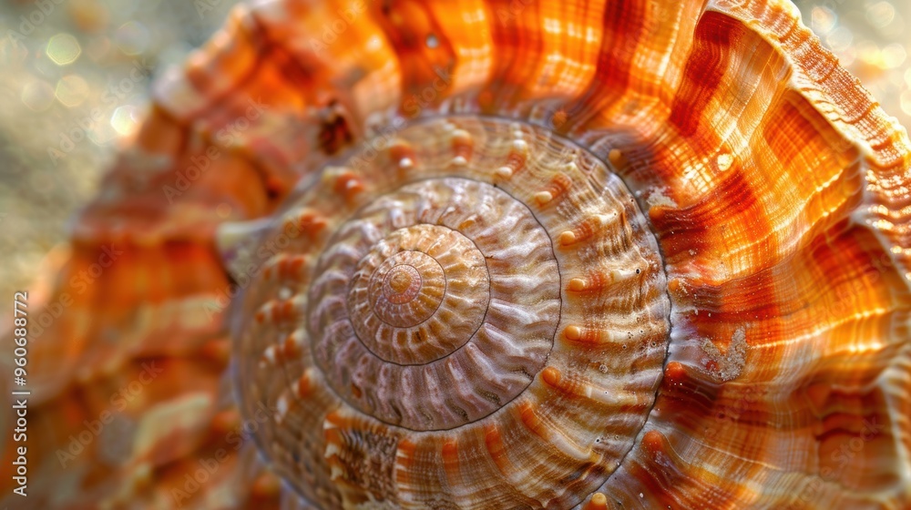 Nautilus shell highlighted in an abstract background, showing its iconic spiral. The shell's geometric design adds a unique touch to the wallpaper.
