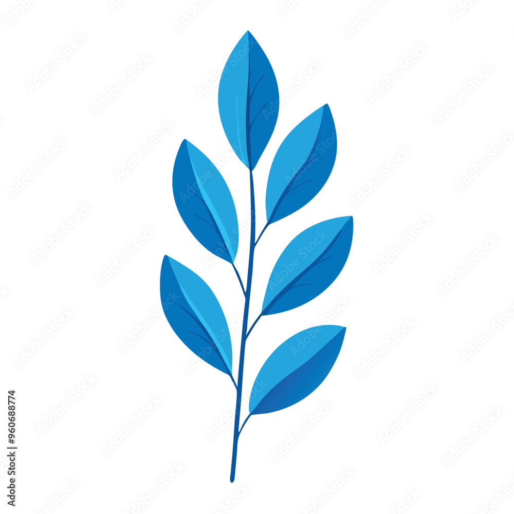 Fototapeta premium a Blue leaf, vector silhouette illustration, isolated white background 