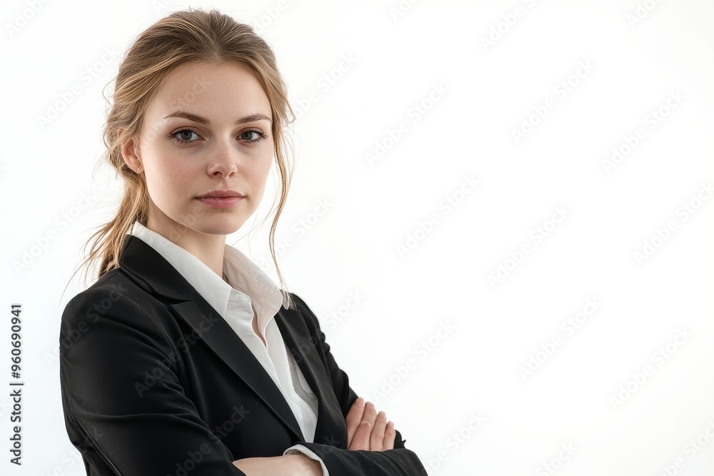 BUSINESS WOMAN IN THE OFFICE, WHITE BACKGROUND BUSINESS WOMAN IN THE OFFICE, WHITE BACKGROUND