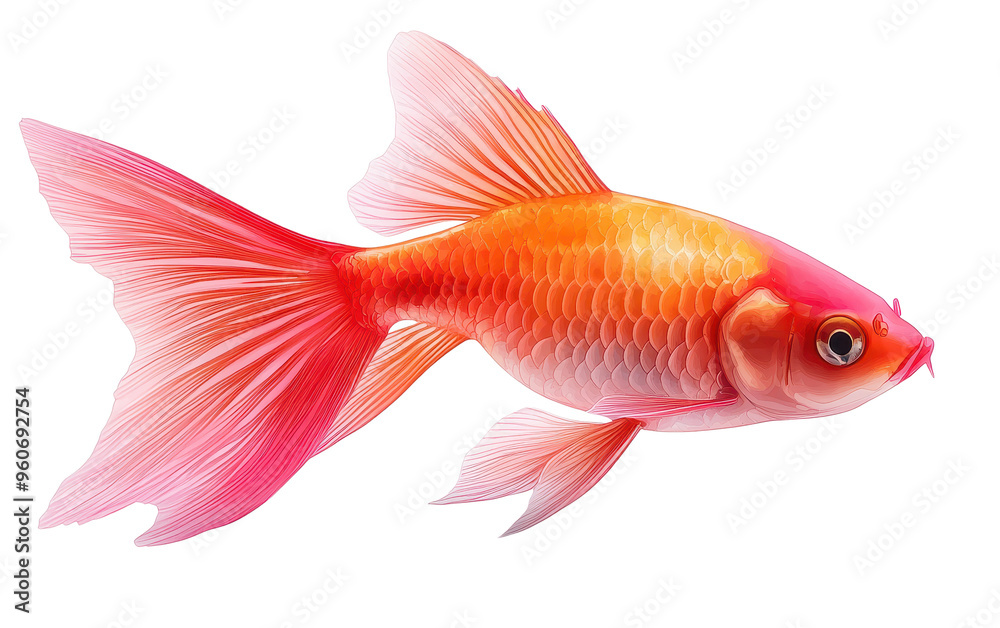 A vibrant goldfish with flowing fins, showcasing its bright colors and delicate features against a transparent background. A vibrant goldfish with flowing fins, showcasing its bright colors and delicate features against a transparent background.