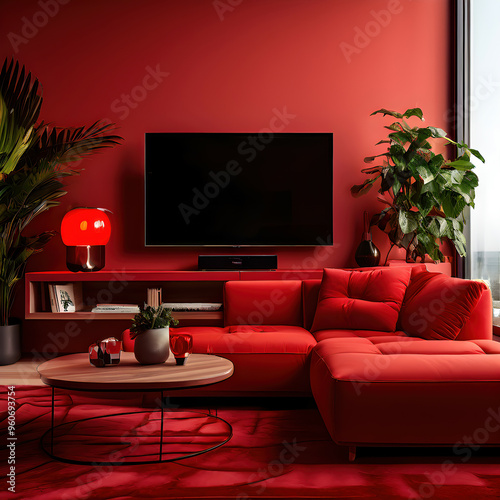 Modern interior living room with sofa, coffee table and lcd tv	