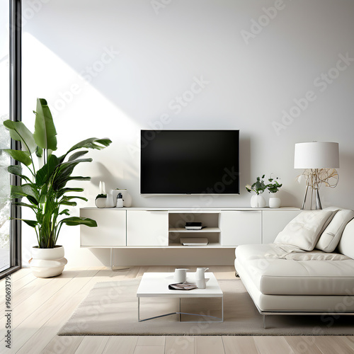Modern interior living room with sofa, coffee table and lcd tv	