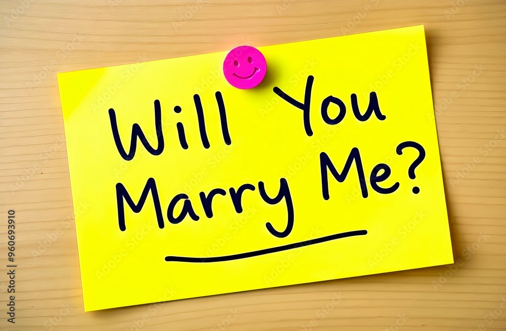 Proposal Note Written on Bright Yellow Paper With a Smiley Face, Asking for Marriage Commitment Proposal Note Written on Bright Yellow Paper With a Smiley Face, Asking for Marriage Commitment