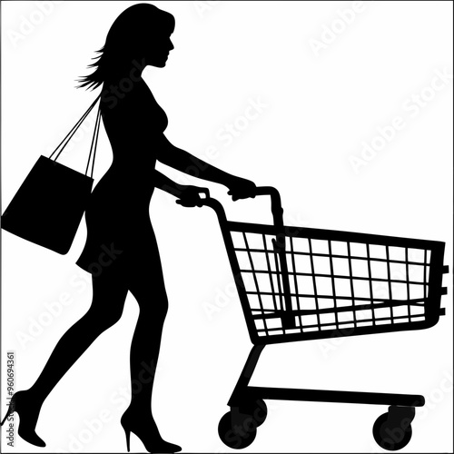 silhouette of a woman with shopping cart