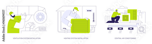 HVAC installation abstract concept vector illustrations.