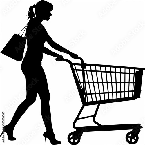 silhouette of a woman with shopping cart