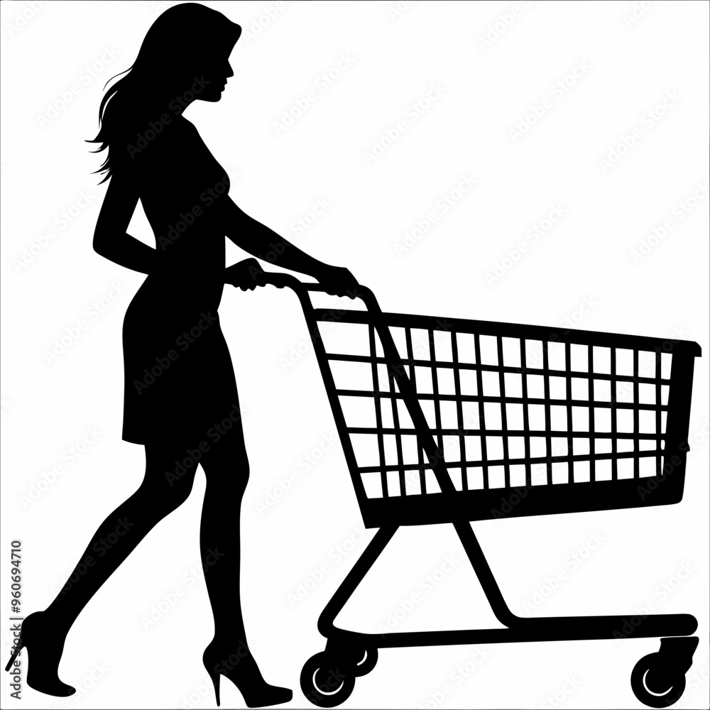 silhouette of a woman with shopping cart silhouette of a woman with shopping cart