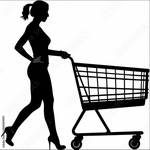 silhouette of a woman with shopping cart