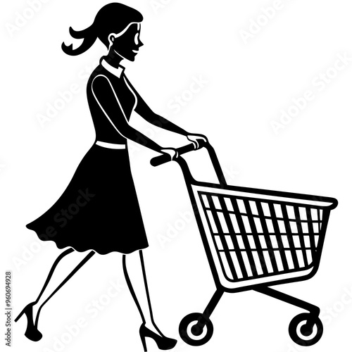 silhouette of a woman with shopping cart