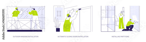 Ceiling and walls works abstract concept vector illustrations.