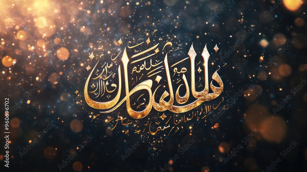 Golden Arabic Calligraphy on a Sparkling Background Golden Arabic Calligraphy on a Sparkling Background