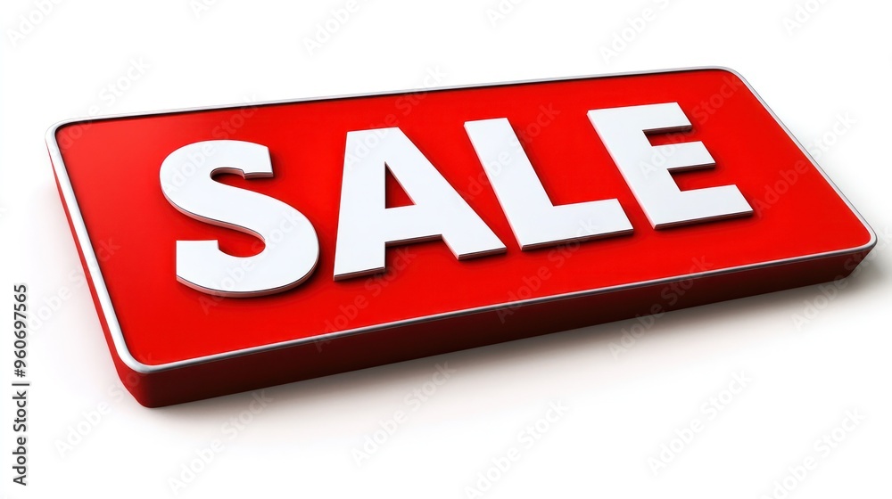 A bold red sign with white lettering announces a sale, attracting shoppers in a busy store environment A bold red sign with white lettering announces a sale, attracting shoppers in a busy store environment