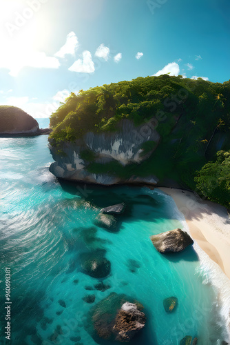 beautiful islands with turquoise water, lush green forest  and rocky cliffs