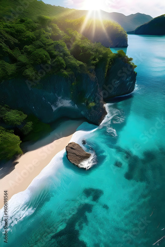 beautiful islands with turquoise water, lush green forest  and rocky cliffs