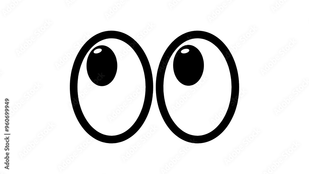 A minimalist vector illustration of cartoon eyes gazing to the right and upwards. Featuring two oval-shaped eyes with bold black outlines and simple white pupils, this design is perfect for animations A minimalist vector illustration of cartoon eyes gazing to the right and upwards. Featuring two oval-shaped eyes with bold black outlines and simple white pupils, this design is perfect for animations