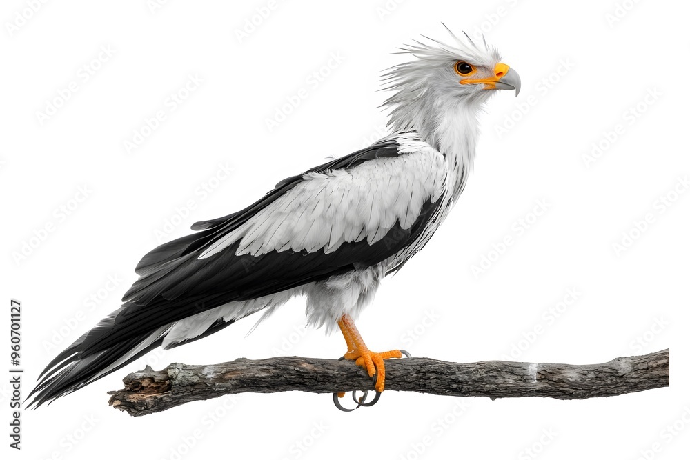 Obraz premium Secretary Bird Perched on a Tree with White Background, Photo Realistic, Wallpaper, Cover and Screen for Smartphone, PC, Laptop, 9:16 and 16:9 Format