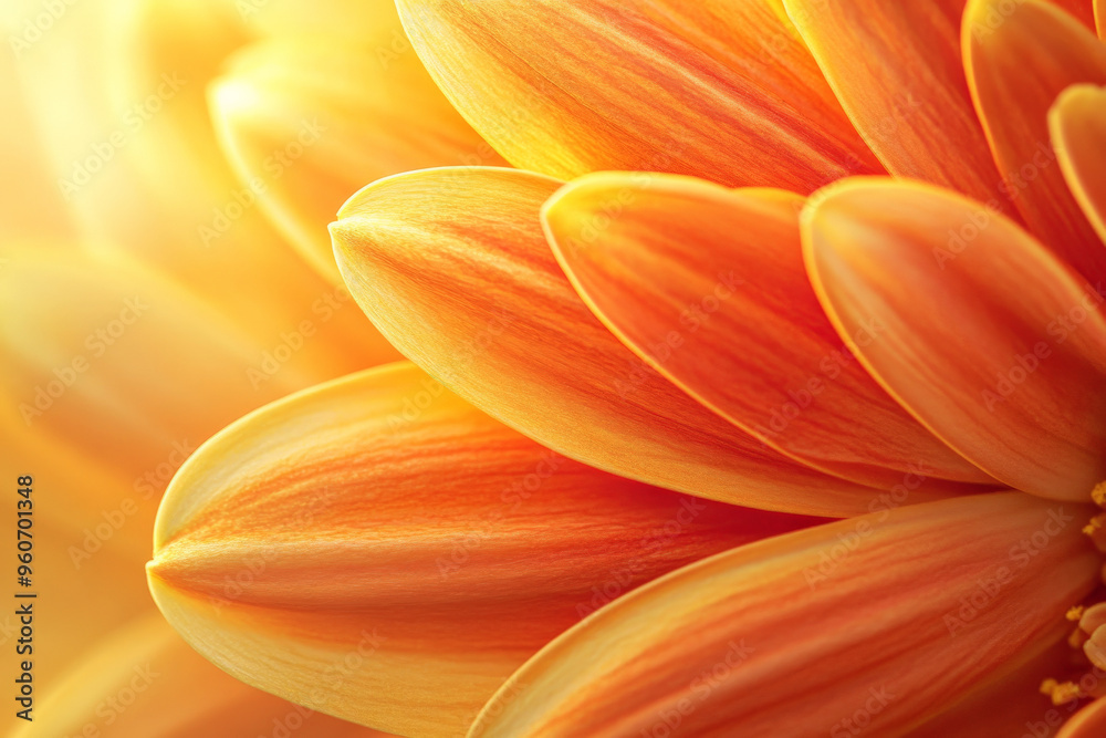 A vibrant macro shot of orange and yellow gerbera daisy petals, with intricate details and a warm, inviting glow, creating a lively, energetic background.