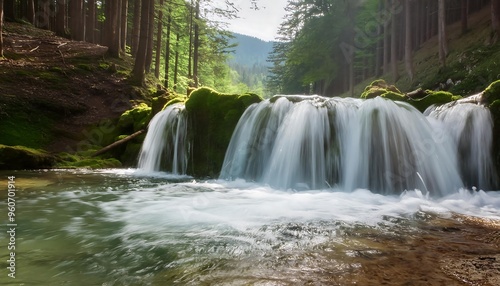 Clean and clear waterfall in a forest