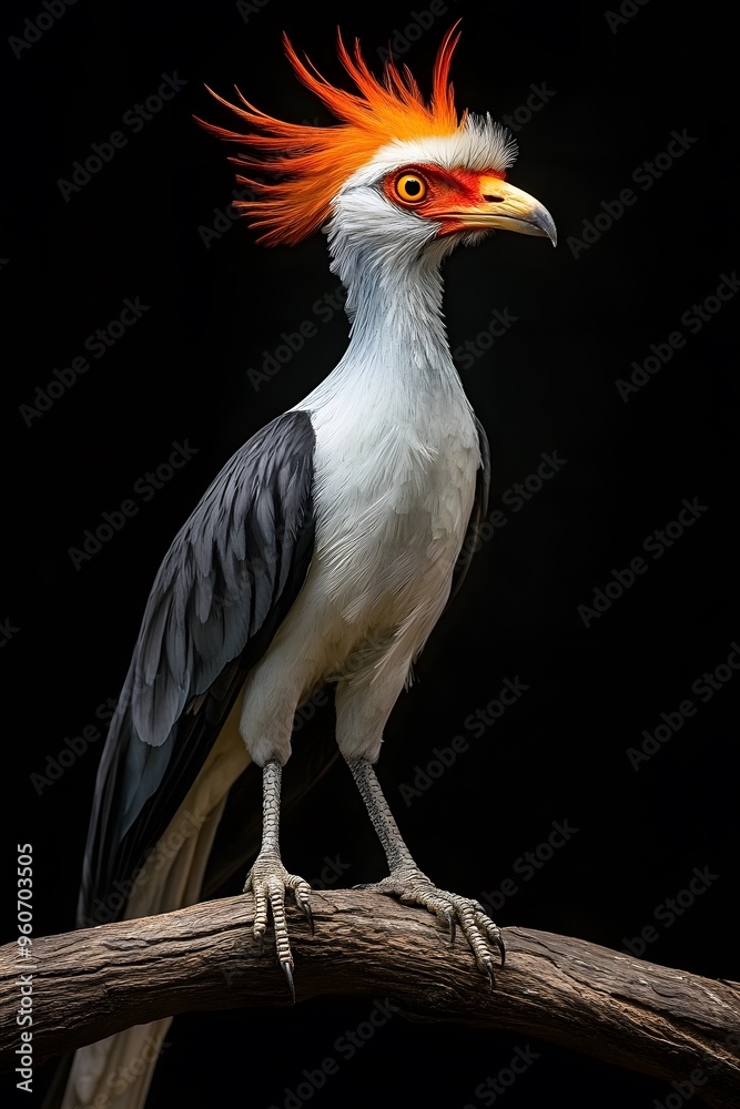 Secretary Bird Perched on a Tree with Black Background, Photo Realistic, Wallpaper, Cover and Screen for Smartphone, PC, Laptop, 9:16 and 16:9 Format Secretary Bird Perched on a Tree with Black Background, Photo Realistic, Wallpaper, Cover and Screen for Smartphone, PC, Laptop, 9:16 and 16:9 Format
