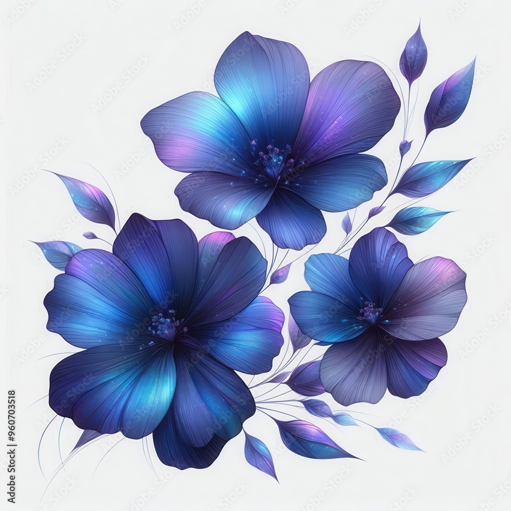 A vibrant illustration of blue and purple flowers, perfect for floral designs, wedding invitations, or home decor projects. A vibrant illustration of blue and purple flowers, perfect for floral designs, wedding invitations, or home decor projects.