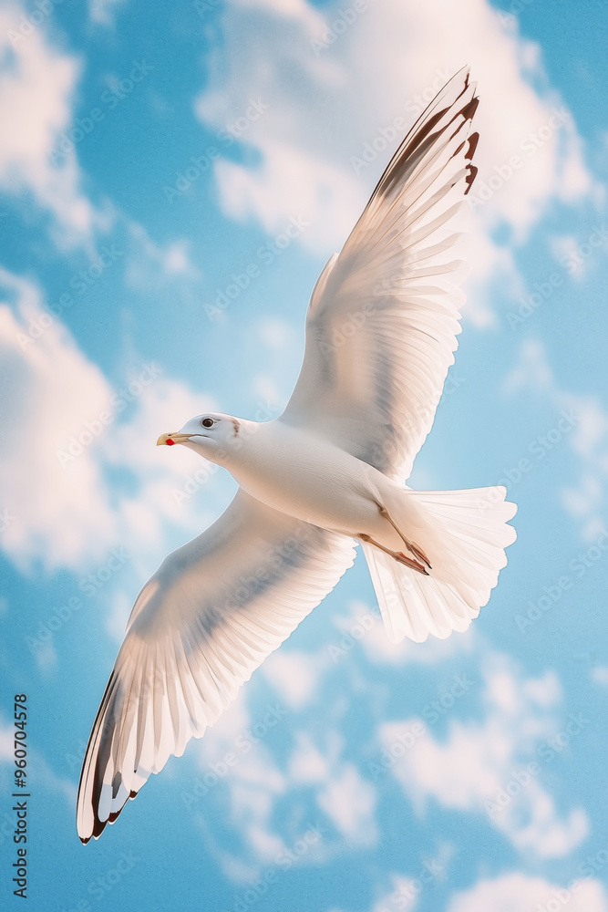 Close-up image of a white seagull flying against the blue sky Close-up image of a white seagull flying against the blue sky