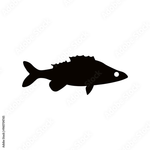 Vector illustration of fresh perch freshwater fish, solid black on white. For menu, label, recipe, product packaging. Freshwater food element. Action promotion and advertising. Caviar. EPS 10