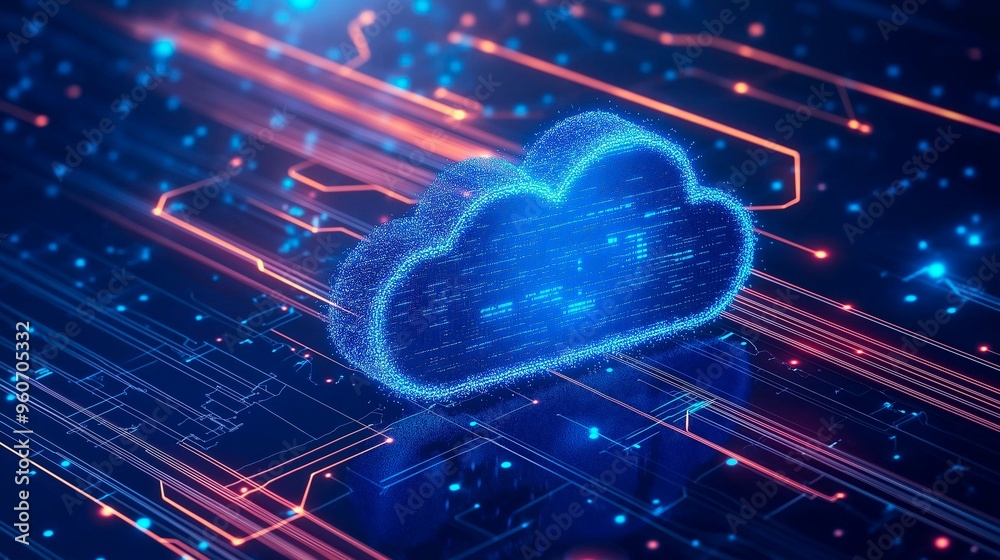 abstract cloud computing background with blue lines