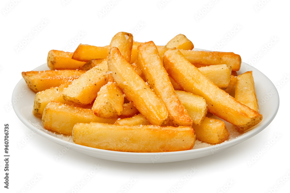 Garlic Parmesan French Fries on white plate, Isolated on White Background Garlic Parmesan French Fries on white plate, Isolated on White Background
