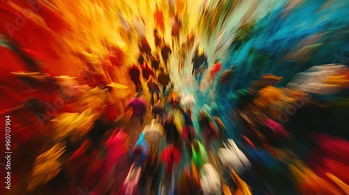 Abstract Crowd of People in Motion with Vibrant Colors