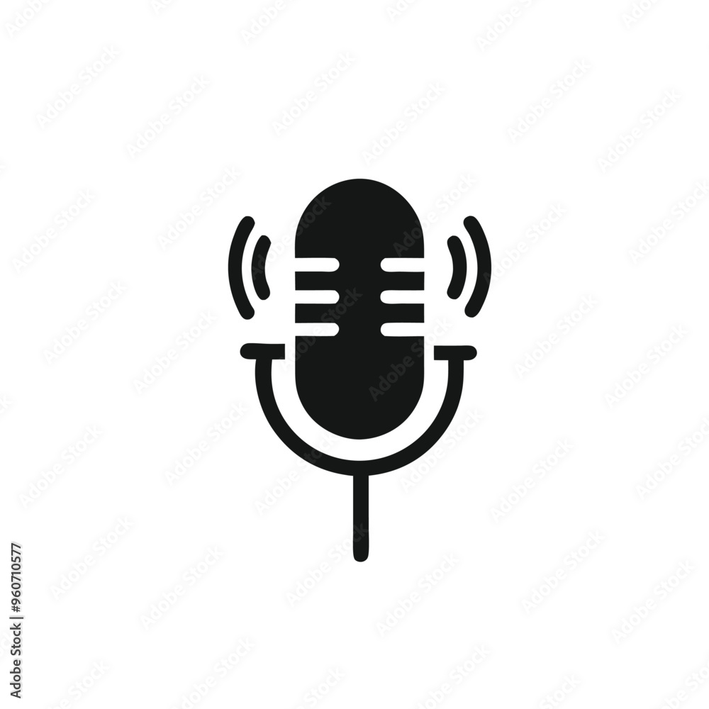 Podcast microphone sound wave vector illustration, isolated white background, Podcast microphone sound wave vector illustration, isolated white background,