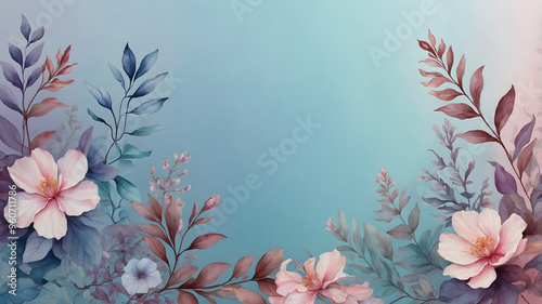 Wallpaper Mural Floral Watercolor Illustration with Blue and Pink Tones Torontodigital.ca