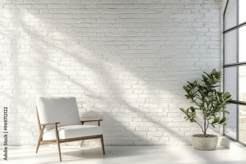 A whitewashed brick wall with smooth, even surfaces, creating a bright, fresh look in a clean, modern setting.