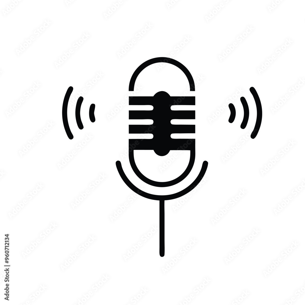 Podcast microphone sound wave vector illustration, isolated white background, 